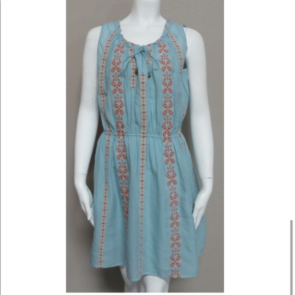 SUNDANCE: Aqua Embroidered S/S Dress - Picture 2 of 9